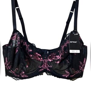 DEYLLO 40DDD Metallic Pink & Black Mesh Lace Underwire Bra